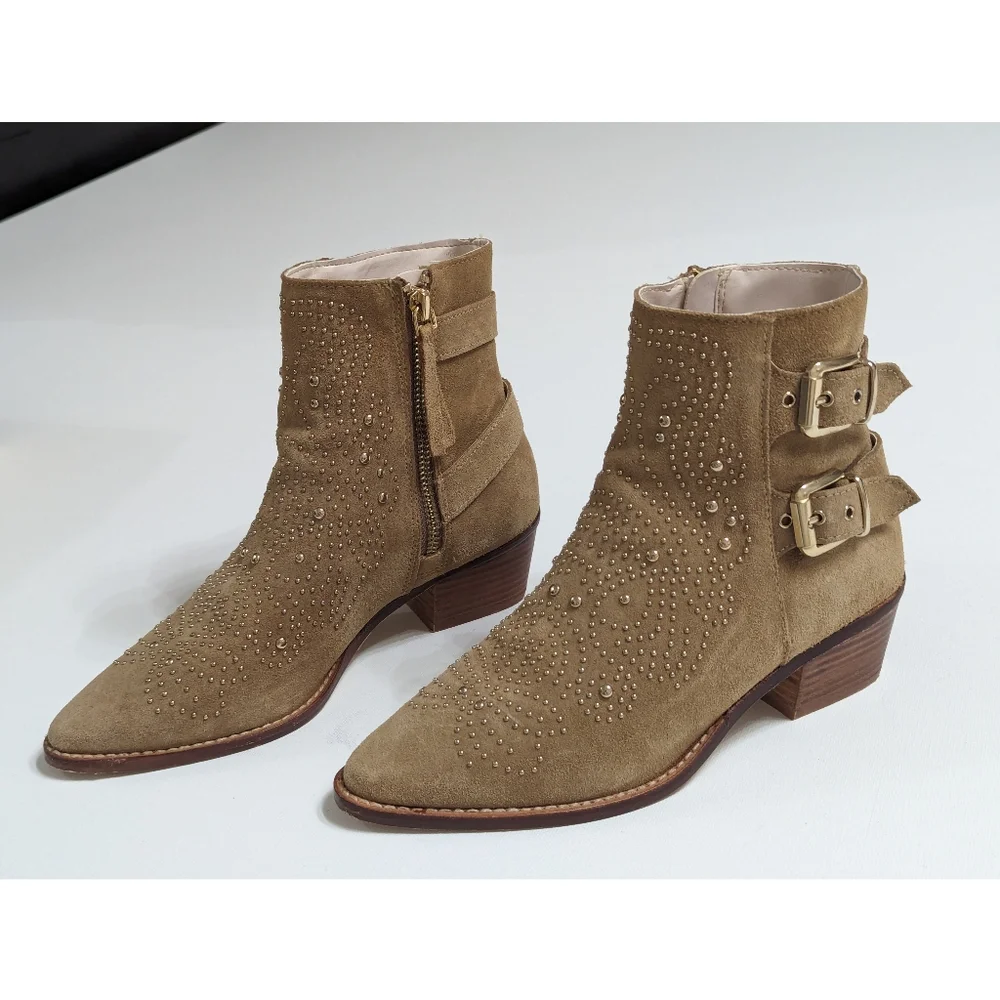 ZARA Suede Studded Ankle Boots With Buckles Women's Size 5 - Picture 1 of 16